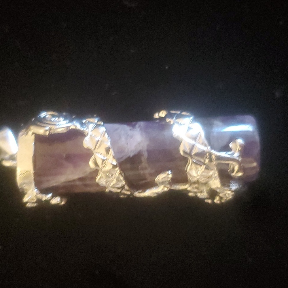 *$15 Sale* New Silver Wrapped Dragon Chevron Amethyst Column Pendant.